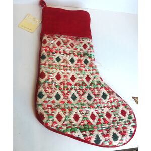 Cynthia Rowley 20" Christmas Stocking Red Green Cream Holiday Decor New